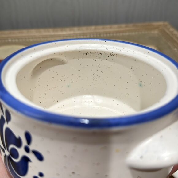 Vintage Set of Two Floral Motif Speckled Stoneware Soup Bowls with Lids Japan - Picture 9 of 16